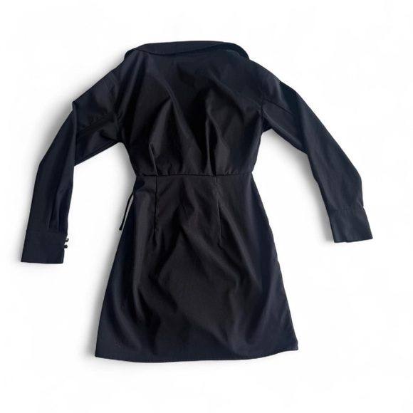 S H&M Black Mini Dress – Collared Long Sleeve w/ Side Tie & Zip (A) - Picture 3 of 8